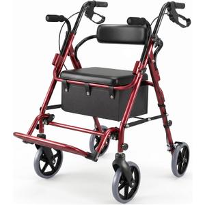 2-in-1 Rollator Walker for Seniors with Seat for All-Terrain Transport Use