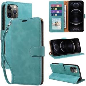 JHWVVTF for iPhone 12 Case Wallet, for iPhone 12 Pro Case, [RFID Blocking 4 Card Slots] [Kickstand] [Wrist Strap] [Magnetic Closure] Soft PU Leather Shockproof Protective Flip Cover (Green)