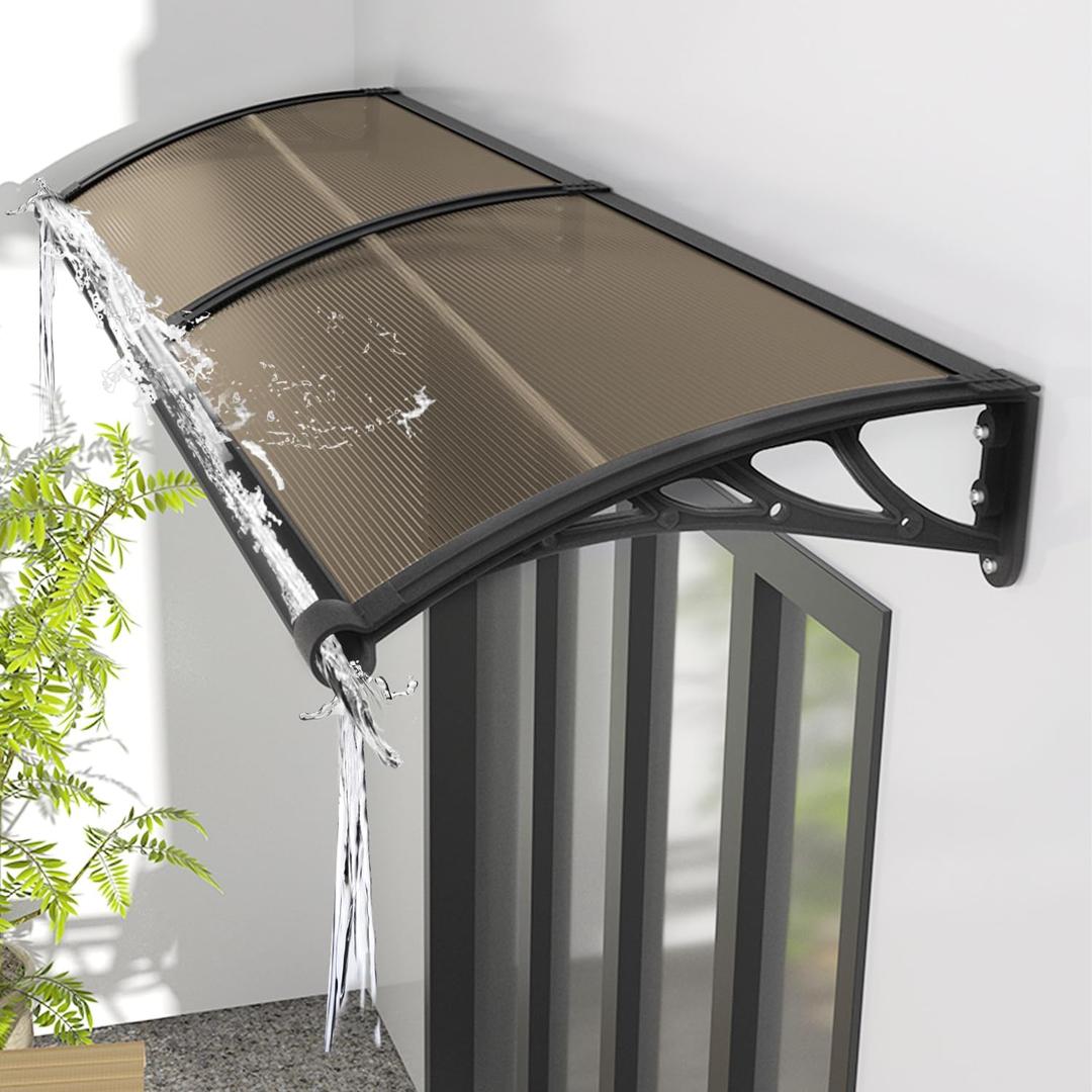 Awning for Door Entrance 60x240cm/24x95in Window Canopy Exterior with Plastic Steel Bracket UV Rain&Snow Protection, Durable Polycarbonate Canopy for Entrance,Balcony Brown