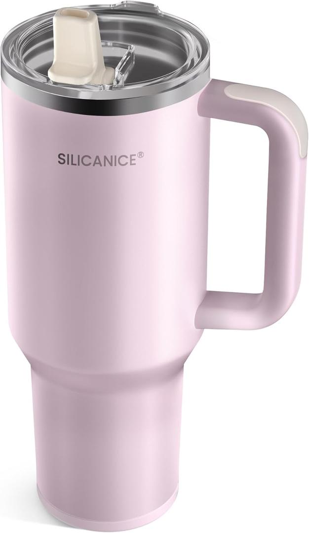 40 Oz Insulated Tumbler with Flip Straw Lid - 100% Leakproof, 100% Clean, Vacuum insulated Stainless Steel | BPA-Free, Handle & Cupholder Compatible - 24H Cold, Travel/Gym/Office (Pink Sand)