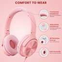 Cowyawn USB C Headphones Wired, Over Ear USB C Wired Headphones with Microphone, Volume Control, HD Stereo Sound, Foldable USB Type C Headphone for Adult/Teens/Laptop/Computer/iPhone 15/16/17, Pink