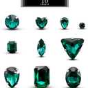 TANOSII Sew on Rhinestones 100 PCS Mixed Shapes Glass Rhinestones Sew on Crystal Gems Mental Flatback with Silver Claw for Jewelry Crafts Clothes Shoes Costume Garment Malachite Green