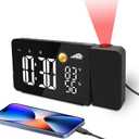 uzoli Projection Alarm Clock for Bedroom Ceiling, Digital Projection Clock with USB Port, Temperature, Humidity, Battery Backup, Adjustable Loud Alarm Clock for Heavy Sleeper, Rotatable Projector