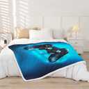 Homemissing Games fleece blanket kids gamepad Sherpa blanket video games warm plush blanket gamer console blanket blue single 50x60 inch