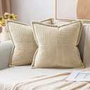 MIULEE Cream Corduroy Pillow Covers with Splicing Set of 2 Super Soft Couch Pillow Covers Broadside Striped Decorative Textured Throw Pillows for Spring Cushion Bed Livingroom 18x18 inch (18" x 18" (Pack of 2), Cream)