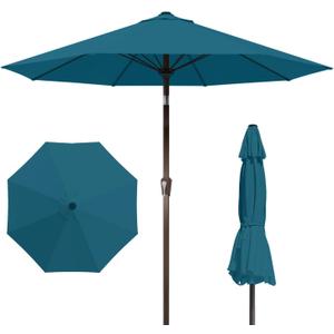 Patio Kingdom 9FT Patio Umbrella Outdoor Table Umbrella w/Push Button Tilt and Crank, 8 Sturdy Ribs, UV Resistant Waterproof Market Umbrella for Pool, Deck, Backyard, Garden, Lake Blue