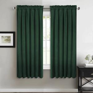 StangH Christmas Dark Green Velvet Curtains - Rod Pocket Short Kitchen Window Curtains 63-inch Length Room Darkening Green Blackout Drapes for Bedroom, W52 x L63, 2 Panels