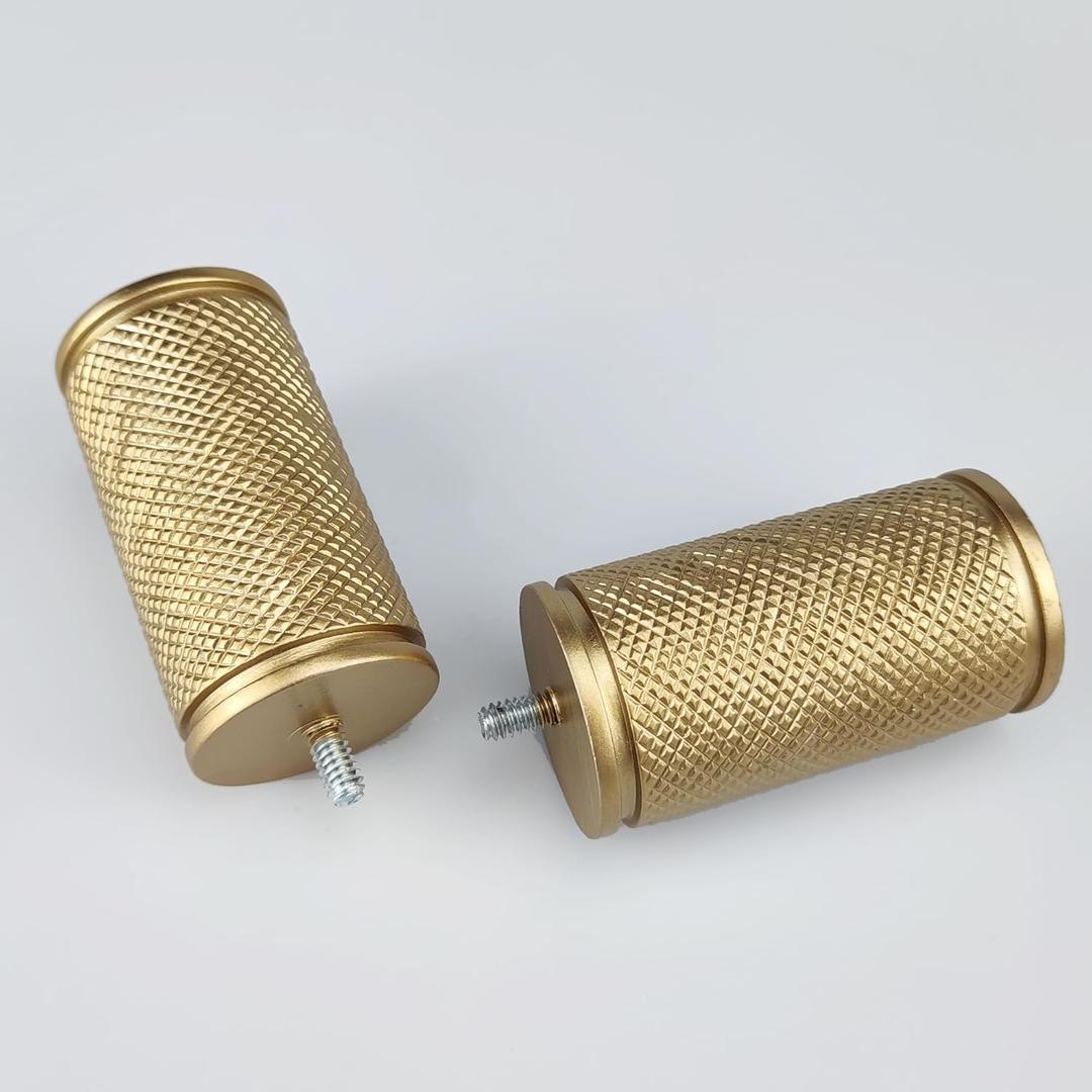 Decorative Curtain Rod Finials, Polyresin Gold Knurled Design Finials, Set of 2, Compatible with 1 inch Diameter Curtain Rod, Standalone Finial Pair