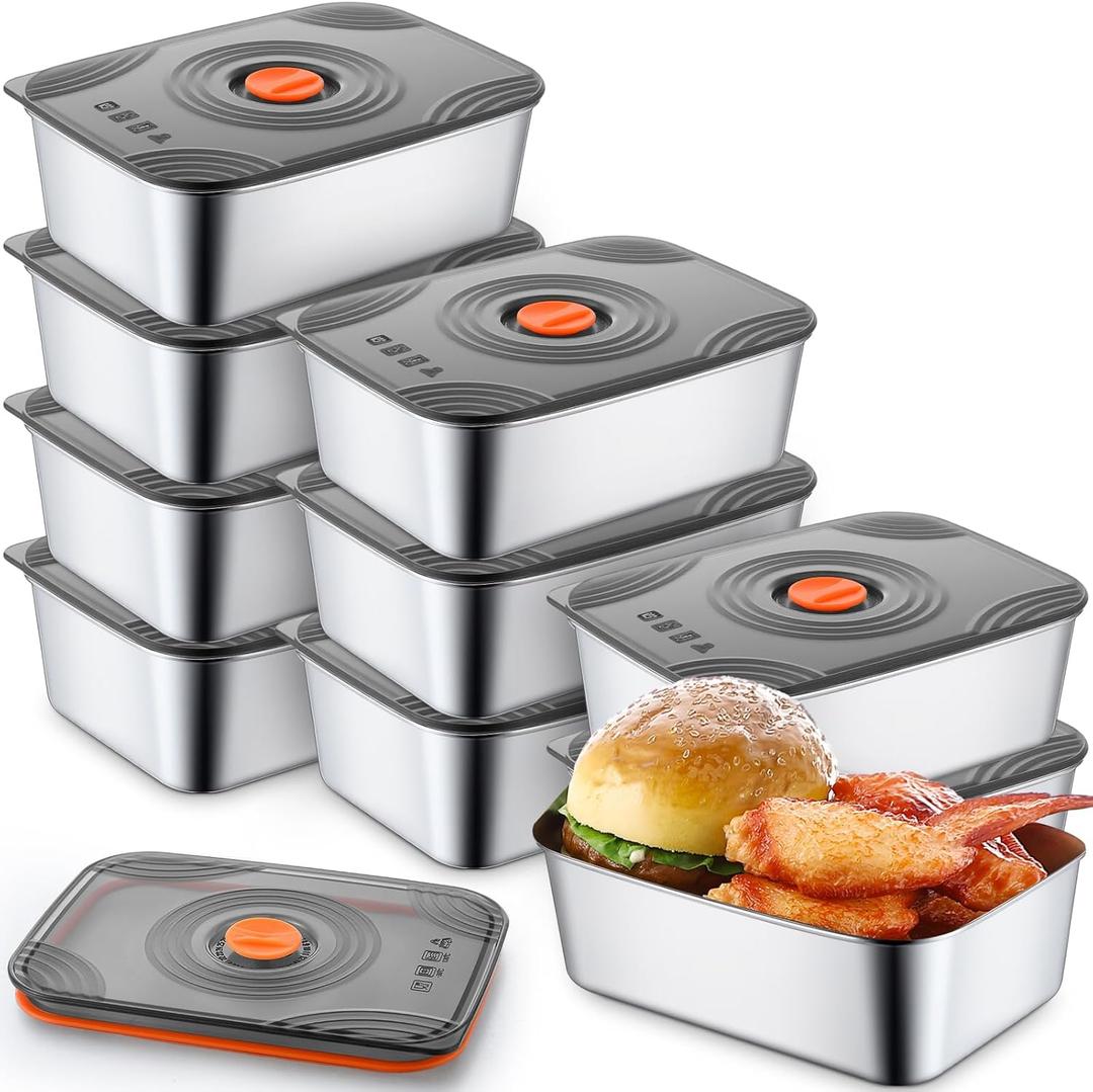 Layhit 10 Set Stainless Steel Food Containers with Lids Metal Marinating Snack Containers Box for Lunch, Leftovers, Dishwasher & Freezer Safe (34 Oz)