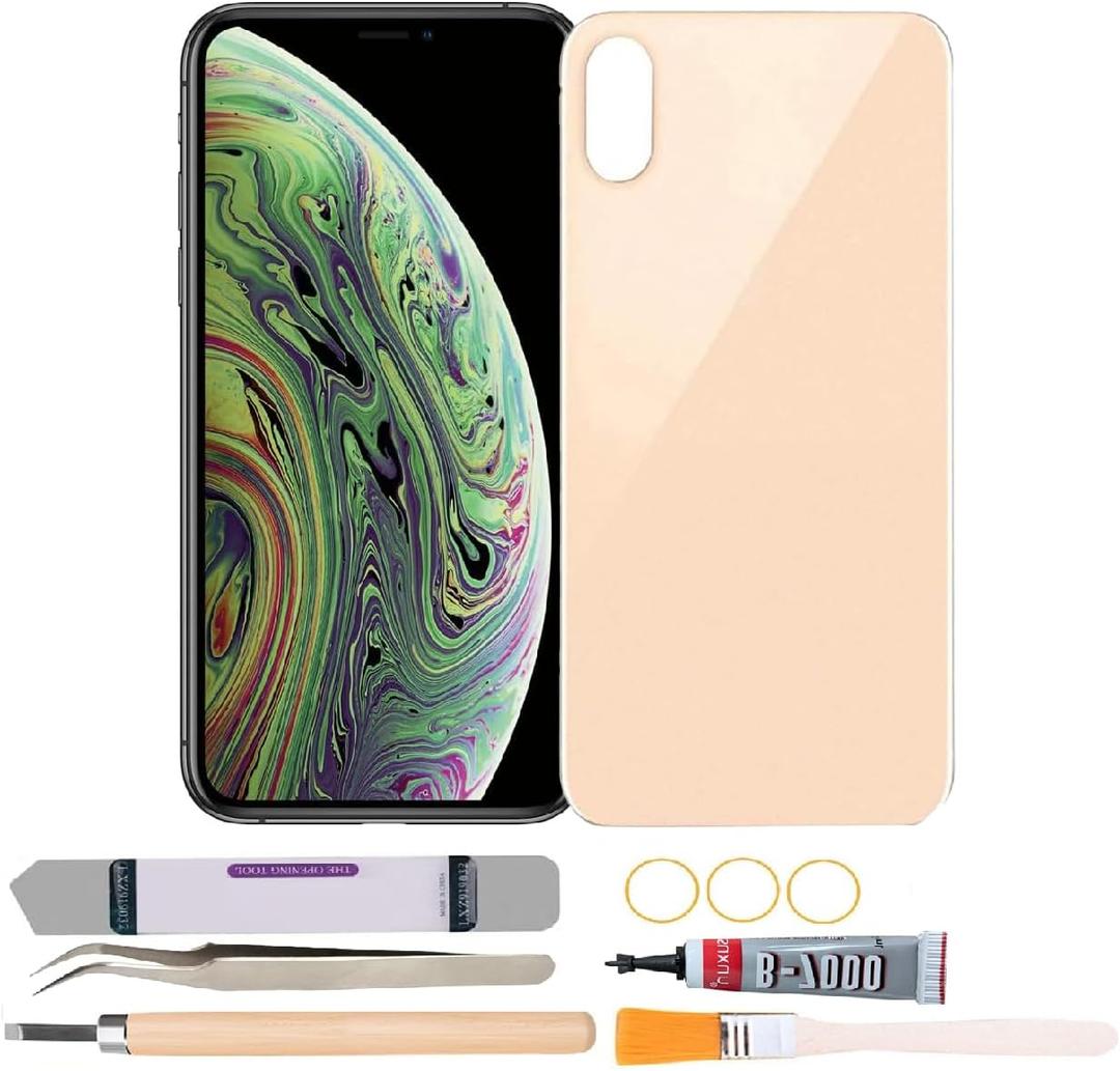 Back Cover Glass Replacement Compatible with iPhone Xs 6.1 inches with Repair Tool Kits (Gold)