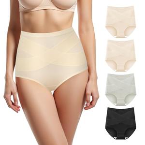 QUASTI Women's High Waisted Underwear Tummy Control Cotton Postpartum Panties Full Coverage Briefs 4 Pack(Regular & Tummy control Plus)（M）