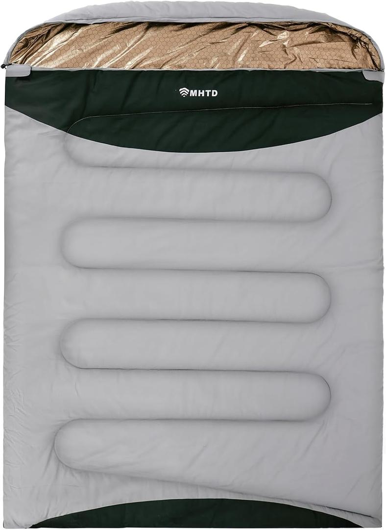 MHTD Double Sleeping Bag for Adults Cold Weather 0 Degrees Heavy Duty Two Person Sleeping Bag for Camping Cotton Canvas YKK Zipper Portable (GRAY)