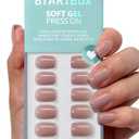 BTArtbox Press On Nails Short - Taro Nude Squoval Fall Press On Nails with Glue for Women, Opaque Soft Gel Glue On Nails in 15 Sizes - 30 Stick On Nails Kit, Clay Kiss