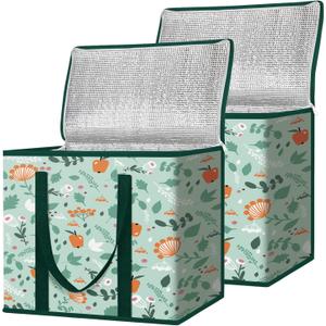 BALEINE 2Pk Insulated Reusable Grocery Bags, Collapsible Cooler Bag for Groceries, Heavy Duty Large Insulated Bag (16''x9''x13'', Spring Stroll) | 2Pk, Insulated, Reusable, Collapsible, for Groceries, Heavy Duty