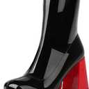 Mofirdast Women's Mid Calf Gogo Boots Square Toe Platform Chunky Heel Side Zipper for Party Cosplay Dance (6, Red)