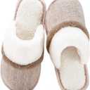 Cozy Slippers for Women Indoor and Outdoor Fuzzy House Shoes with Memory Foam Anti-Skid Sole Gifts for Women Mom Ladies (7-8 Women/5-6 Men, Beige)