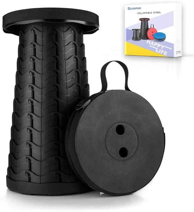 Upgraded Folding Stool Lightweight Yet More Sturdy with Load Capacity 400lbs Portable Collapsible Stool Retractable Stool for Camping Fishing Hiking BBQ (Black)