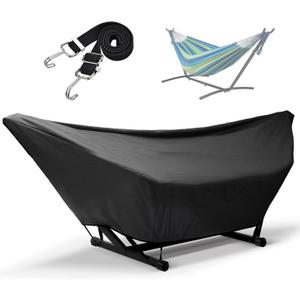 Hammock Cover Waterproof,10-15FT Outdoor Hammock Covers with Elastic Ropes,Adjustable Buckle and Zip,420D Oxford HammockBeds Cover for Garden,Patio,Beach Hammocks Stand (Black, 9-10FT)