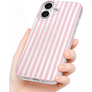 Compatible with iPhone 17 Case, with Aesthetics Striped Design Case for Women Girl, Cute Fashion Simple Soft TPU Slim Protection Phone Case for iPhone 17 6.1'' - Light Pink & White