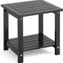 2-Tier Adirondack Outdoor Side Table, 16.6" Acacia Weather-Resistant End Table with Shelf for Patio, Garden, Lawn, Living Room (Black)