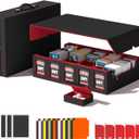 3900+ MTG Deck Box,5-Row Deck Case with Removable Lid & Portable Handle, Card Deck Box for MTG TCG Sports Card,5 Toploaders,5 Stoppers,48 Dividers,1 Dice Tray, Fits for MTG/TCG/Magic Cards (Black & Red)