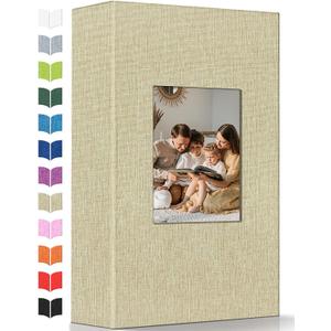 Photo Album 4x6 with 300 Pockets,Slip-in Picture Albums,Linen Cover Memory Book with Front Window,White Page Vertical Photo Book for Wedding,Family,Anniversare,Baby,Vacation (Beige)