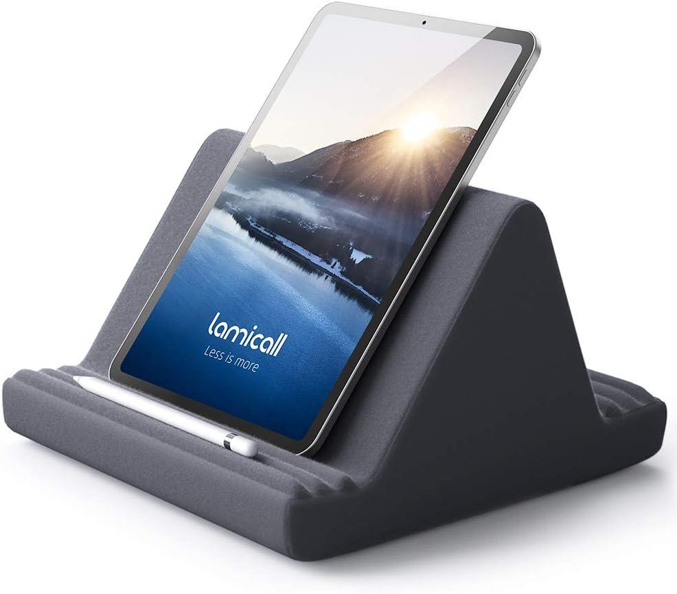 Lamicall Tablet Pillow Stand, Pillow Soft Pad for Lap - Tablet Holder Dock for Bed with 6 Viewing Angles, for 4-13" Tablets, Like iPad Pro 11, 13, Air, Mini, Kindle, Galaxy Tab, E-Reader, Dark Gray (Grey)