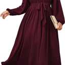 SCOMCHIC Women Plus Size Maxi Dress Long Sleeve Square Neck Wedding Guest Cocktail Belted Elegant Flowy A Line Long Dresses (Burgundy), Size Large Plus