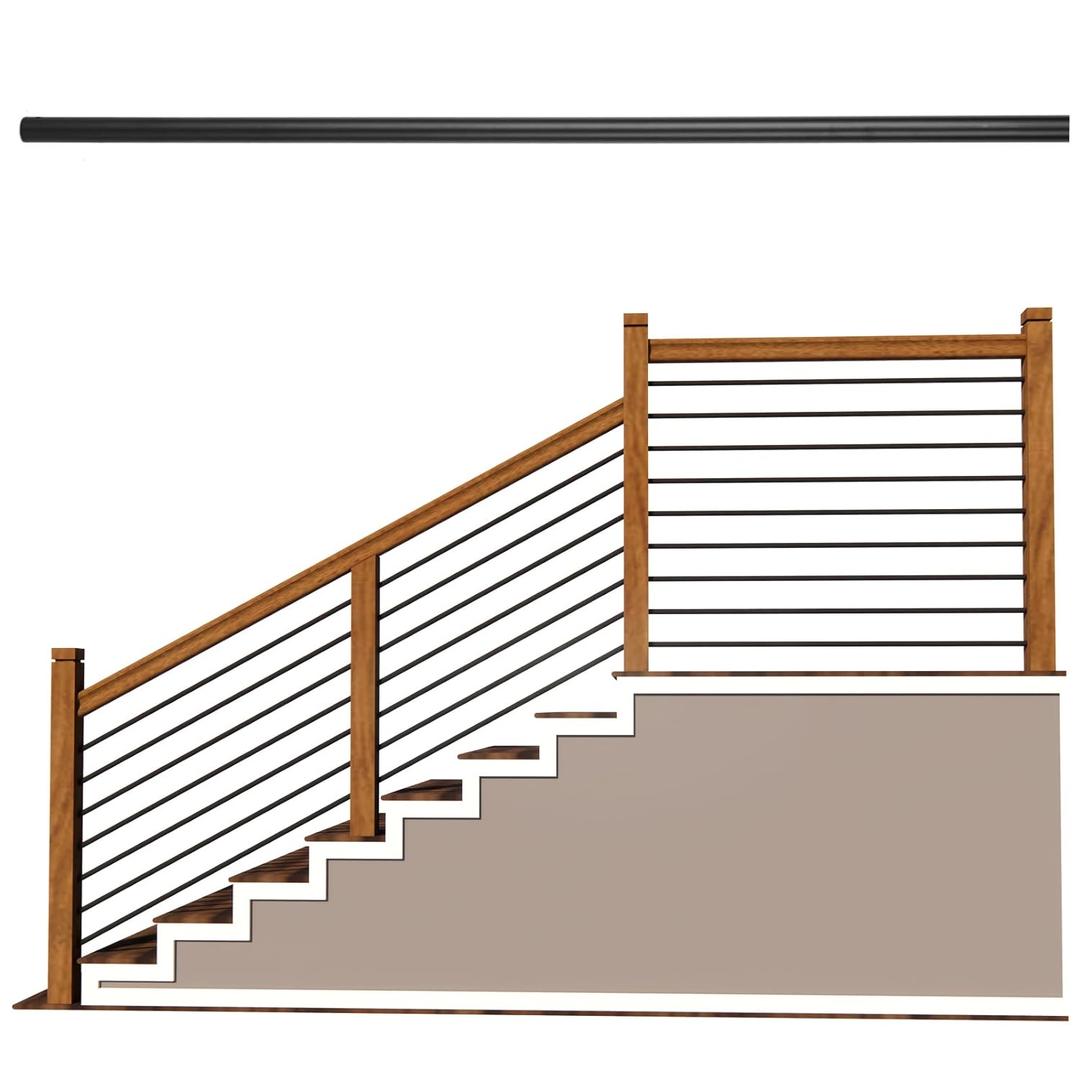 5 Feet x 5/8-inch Round Horizontal Bar Baluster for Stair Remodel - Wrought Stair Iron Baluster for Staircase, 10 Pack Matte Black