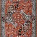 Moynesa Leopard Washable Rugs, 8x10 Area Rugs for Living Room, Soft Large Vintage 8x10 Bedroom Rug, Botanical Non Slip Ultra Thin Floor Carpet for Dining Room Home Office, Rust