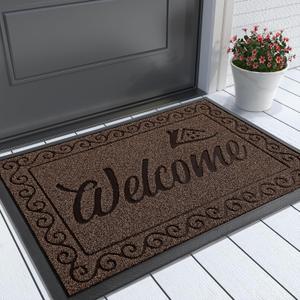Yimobra Welcome Mat, Heavy Duty Sturdy Door Mats for Home Entrance Outdoor Indoor, Front Doormat for Outside Patio Floor Entry Porch Garage Office, Waterproof, Low Profile, 29.5 x 17, Coffee