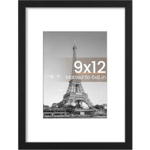 upsimples 9x12 Picture Frame, Display Pictures 6x8 with Mat or 9x12 Without, Wall Hanging Photo Frames, Black, Pack of 1 