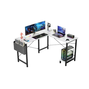 L-Shaped Wooden PC Desk for Gaming and Work - 50 Inch Writing Space-Saving Corner Table with CPU Storage Shelf, Side Bag, Home, Office, white