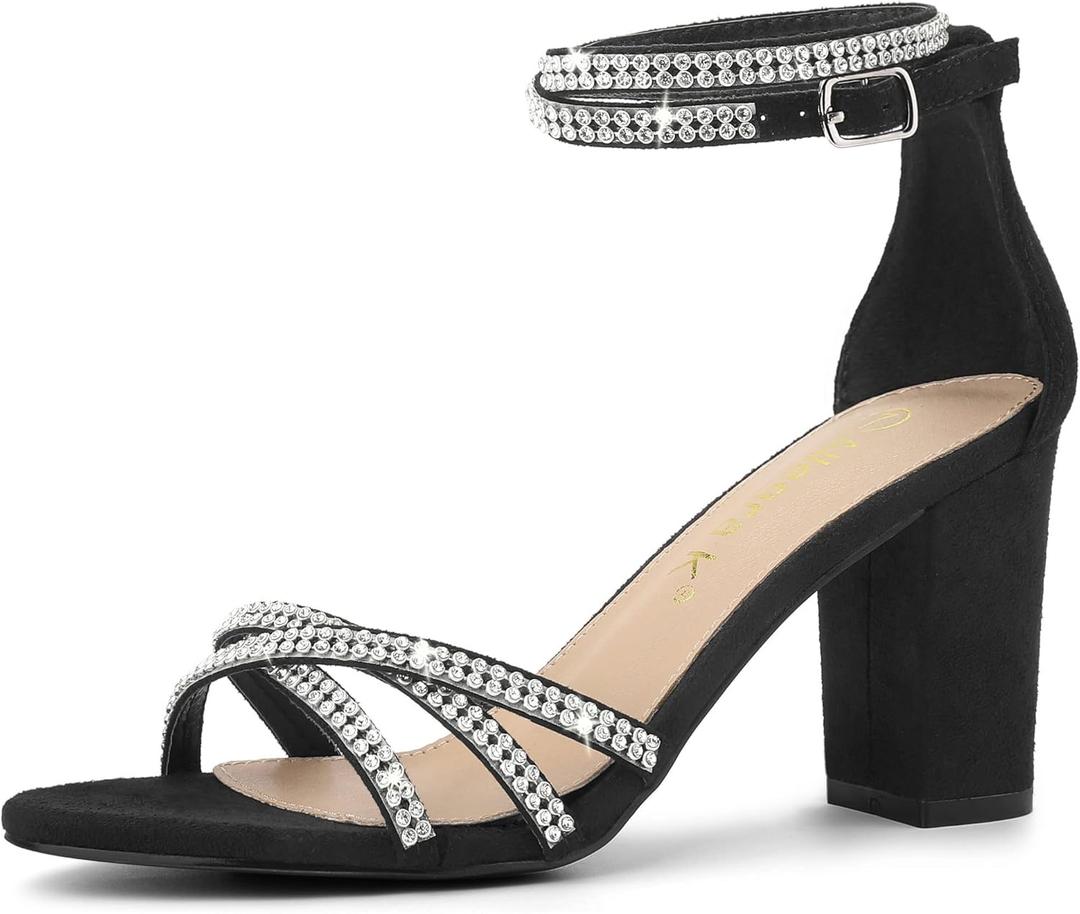 Allegra K Women's Rhinestones Strappy Chunky Heel Sandals (11)