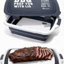 KITCHEN PERFECTION Collapsible XL Smoker & BBQ Prep Tub with Locking Lid & Cutting Board - Grill Caddy Container for Meat Marinating & Brine Perfect For Brisket, Turkey & Ribs - Best Gift For Men, X-Large