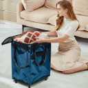 Reusable Grocery Bag On Wheels Large Capacity Shopping Trolley Foldable Rolling Tote Bag with Heavy Duty Handle for Travel (Navy Blue, Large)