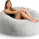 Faux Fur Comfy Bean Bag Chair Cover (No Filler), Fluffy Stuffed Animal Storage Bean Bag Covers Large Sofa for Adults, Premium Furry Fuzzy Bean Bag for Living Room Bedroom, Light Gray