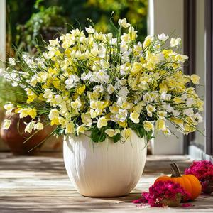 Artificial Flowers for Outdoor Indoor 10 Bundles Fake Daffodil Flowers Plant UV Resistant Realistic Faux Plants for Home Outside Garden Porch Window Box Balcony Yard Porch Fall Decor (White+Yellow)