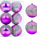 6 PCS Christmas Balls Ornaments, 3.15-Inch Hanging Balls, Plastic Decorative Hanging Ornaments Purple and Turquoise Glitter, Baubles Set for Xmas Tree Party Decoration