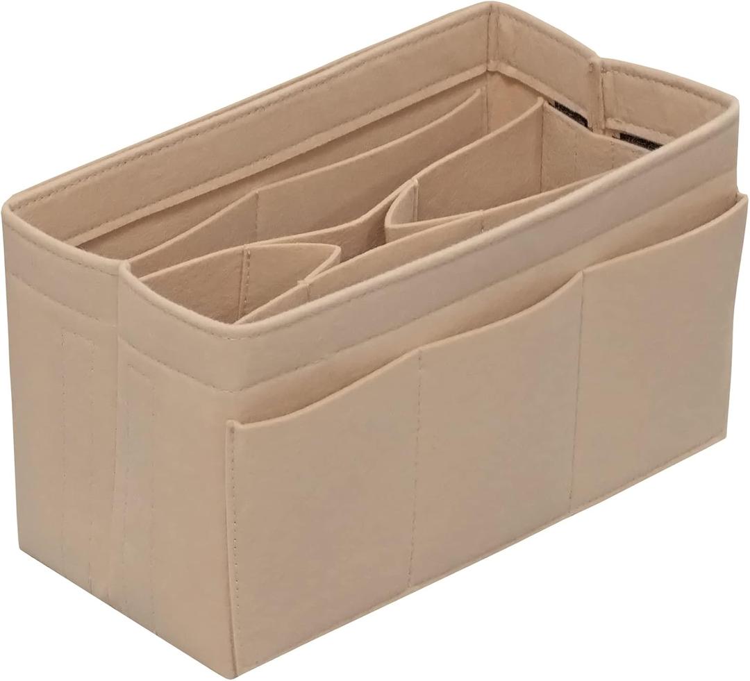 DailyPlus Purse Organizer Insert Felt Bag Organizer Handbag Organizer Insert Bag In Bag Organizer for Tote Purse Bag 14 Pockets Beige Small