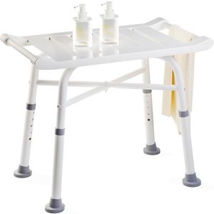 Hellojin Shower Stool Bench Bamboo Seat - Black Bathroom Chair Rust Resistant Aluminium Legs Sturdy Spa Bath Seat Adjustable Feet,23.5 Inch