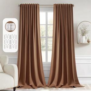 MIULEE Back Tab Blackout Curtains 102 Inch Long 2 Panels Set for Living Room Bedroom, Rod Pocket/Pinch Pleated Thermal Insulated Room Darkening Light Blocking Floor to Ceiling Drapes, Cappuccino Brown (52"W x 102"L (Pack of 2))