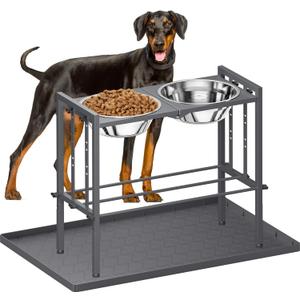 Elevated Dog Bowls - Metal Raised Dog Bowls for Large Breed with 3 Adjustable Heights, Perfect Sturdy Bowl Stands for Extra Large Sized Dogs, Grey with Feeding Mat