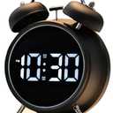 Extra Loud Alarm Clock for Heavy Sleepers Adults, Teens,Kids,Cute Retro Metal,Old Fashioned with Twin Bells,Battery Operated or Plug in,Small Digital Desk Clock (Matte-black)