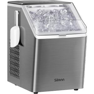 Silonn Ice Makers Countertop, 44lbs Per Day, 2 Ways to Add Water, Auto Self-Cleaning, Stainless Steel Ice Machine for Home Office Bar Party (Silver)