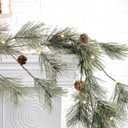 6.4FT Rustic Christmas Garland with Light, Pre-lit Outdoor with Pine Needles Cones for Fireplace Door Porch Mantel Centerpiece Xmas Decoration, Green (Dense Pine Needle)