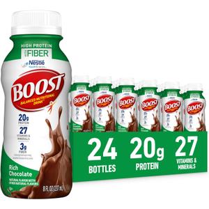 BOOST High Protein with Fiber Ready to Drink Complete Nutritional Drink, Rich Chocolate, 8 fl oz Bottle, 24 Pack, BBD 29 SEP 2026