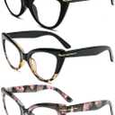 DXYXYO Cat Eye Blue Light Blocking Reading Glasses Women +3.5 Diopter Vintage Oversized Fashion Computer Readers Retro Cute 3 Pack