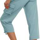 MoFiz Women's Cargo Capris Hiking Pants Lightweight Quick Dry Outdoor Athletic Travel Casual Loose Comfy Cute Zipper Pockets (Blue, XXL)