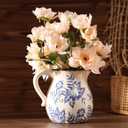 Blue and White Ceramic Vase, Vintage Porcelain Vase with Crackle Glaze, Farmhouse Rustic Oriental Decorative Centerpiece for Living Room, Dining Table, Entryway, and Bookshelf (Pitcher)